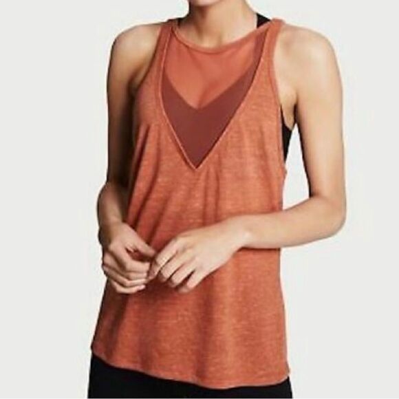 Victorias Secret Sport Orange Mesh Deep V Neck Tank Top - Picture 1 of 9